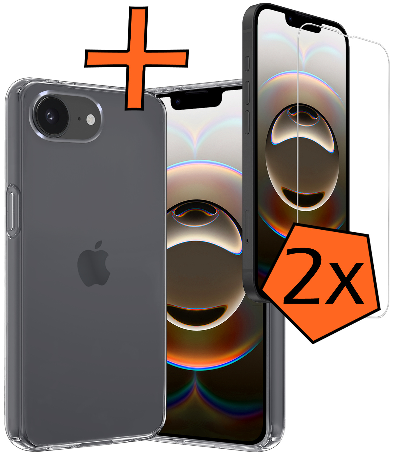 Nomfy Nomfy iPhone 16E Hoesje Siliconen Met 2x Screenprotector Met Dichte Notch - Transparant