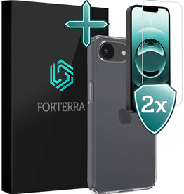 Forterra Forterra iPhone 16E Hoesje Siliconen Met 2x Screenprotector Met Dichte Notch - Transparant