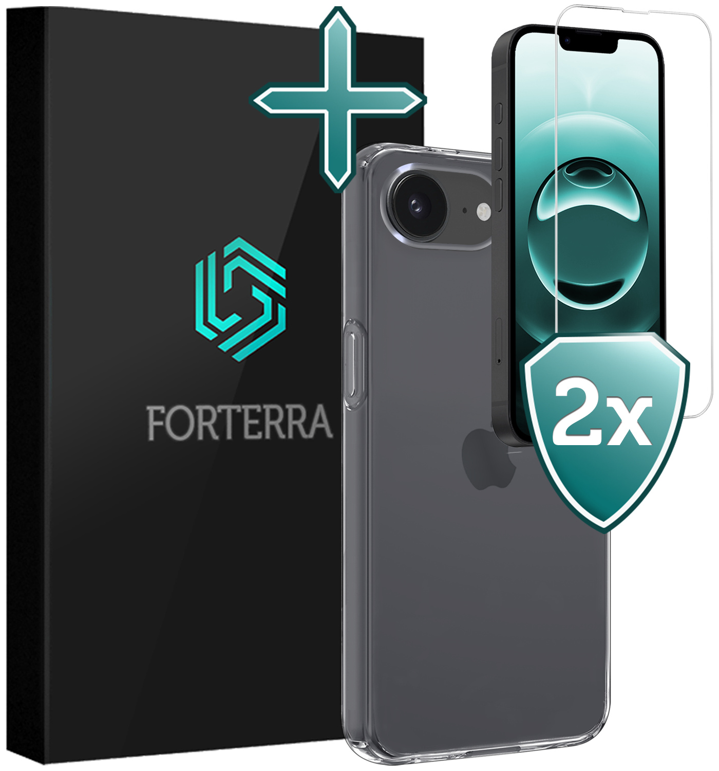 Forterra Forterra iPhone 16E Hoesje Siliconen Met 2x Screenprotector Met Dichte Notch - Transparant