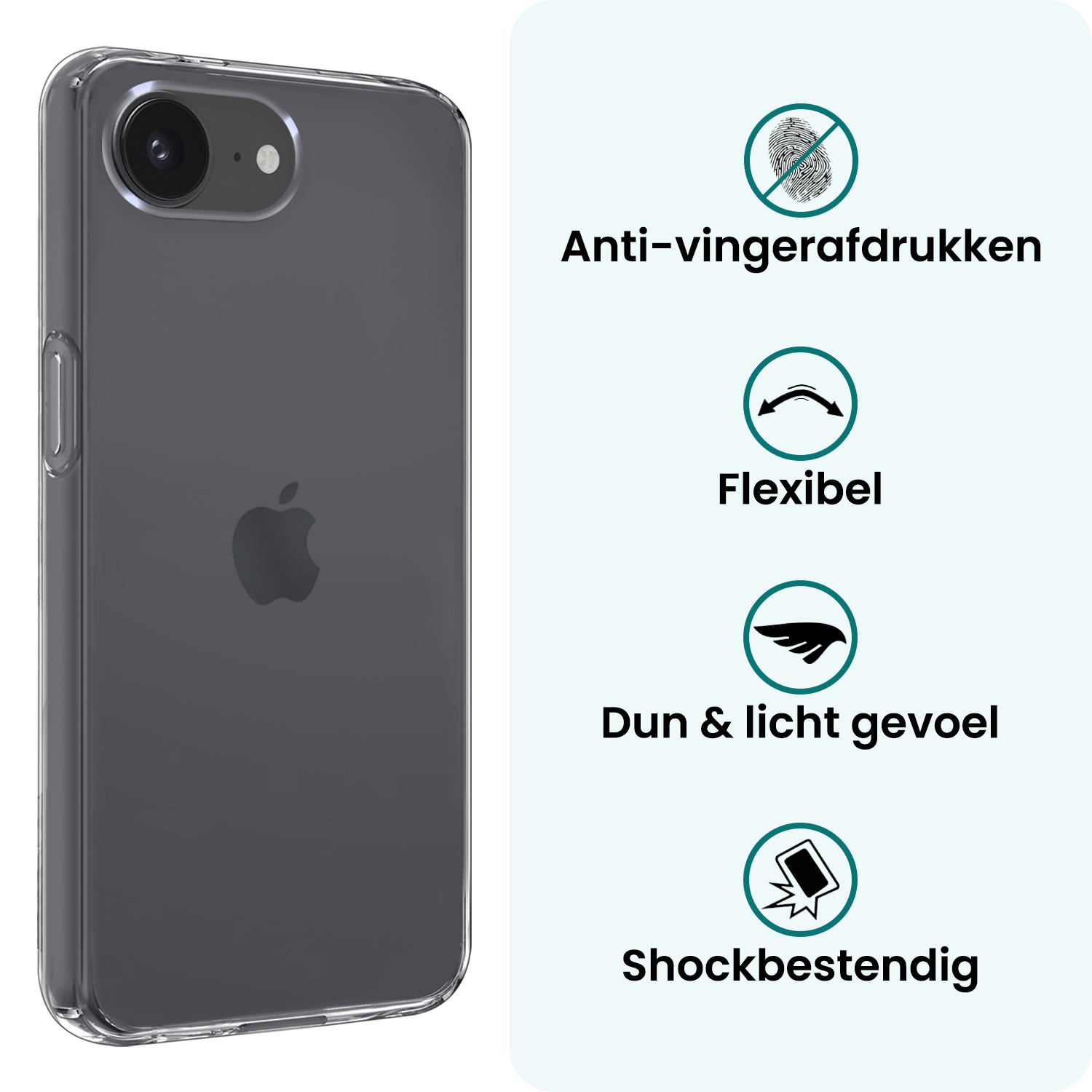 Forterra Forterra iPhone 16E Hoesje Siliconen Met 2x Screenprotector Met Dichte Notch - Transparant