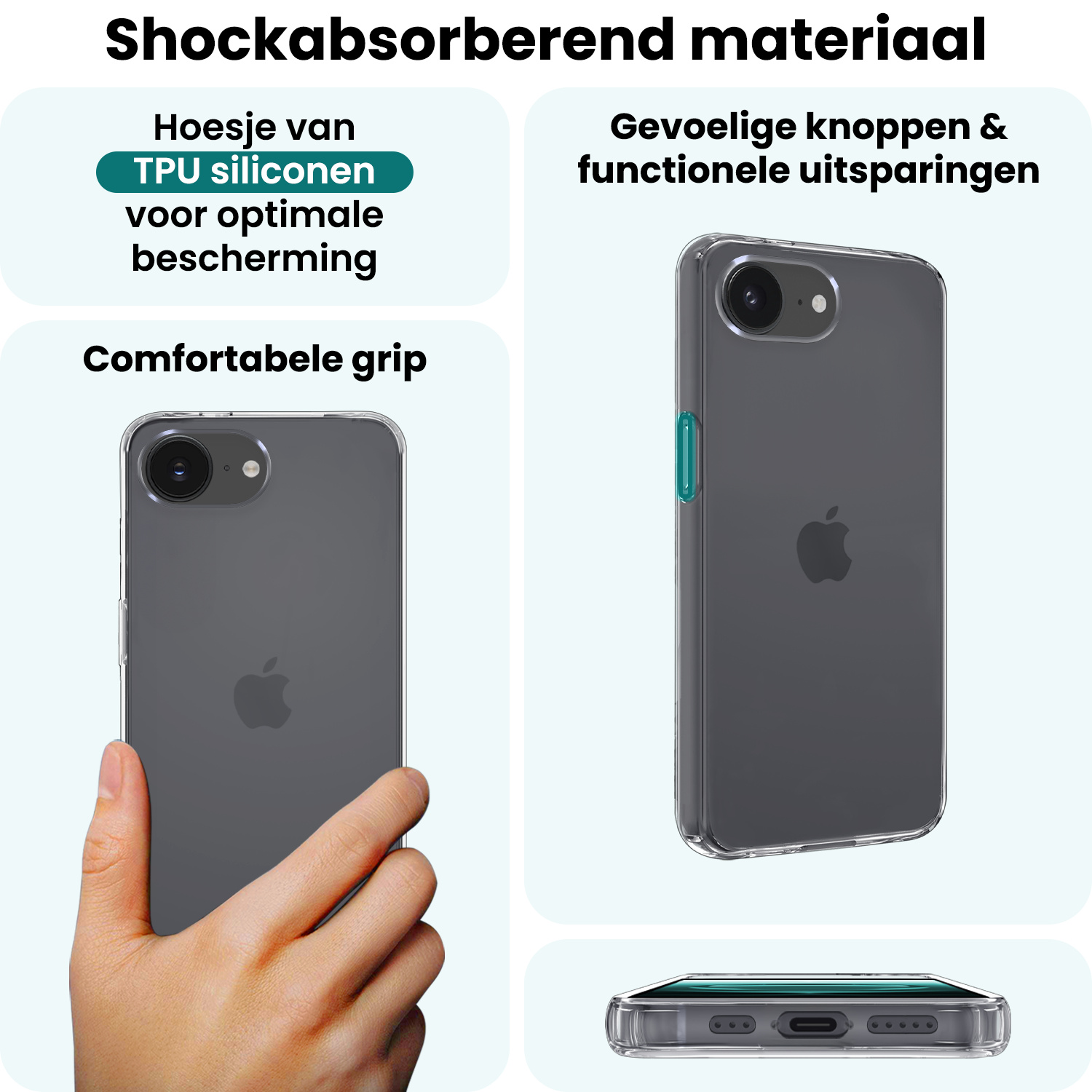 Forterra Forterra iPhone 16E Hoesje Siliconen Met 2x Screenprotector Met Dichte Notch - Transparant