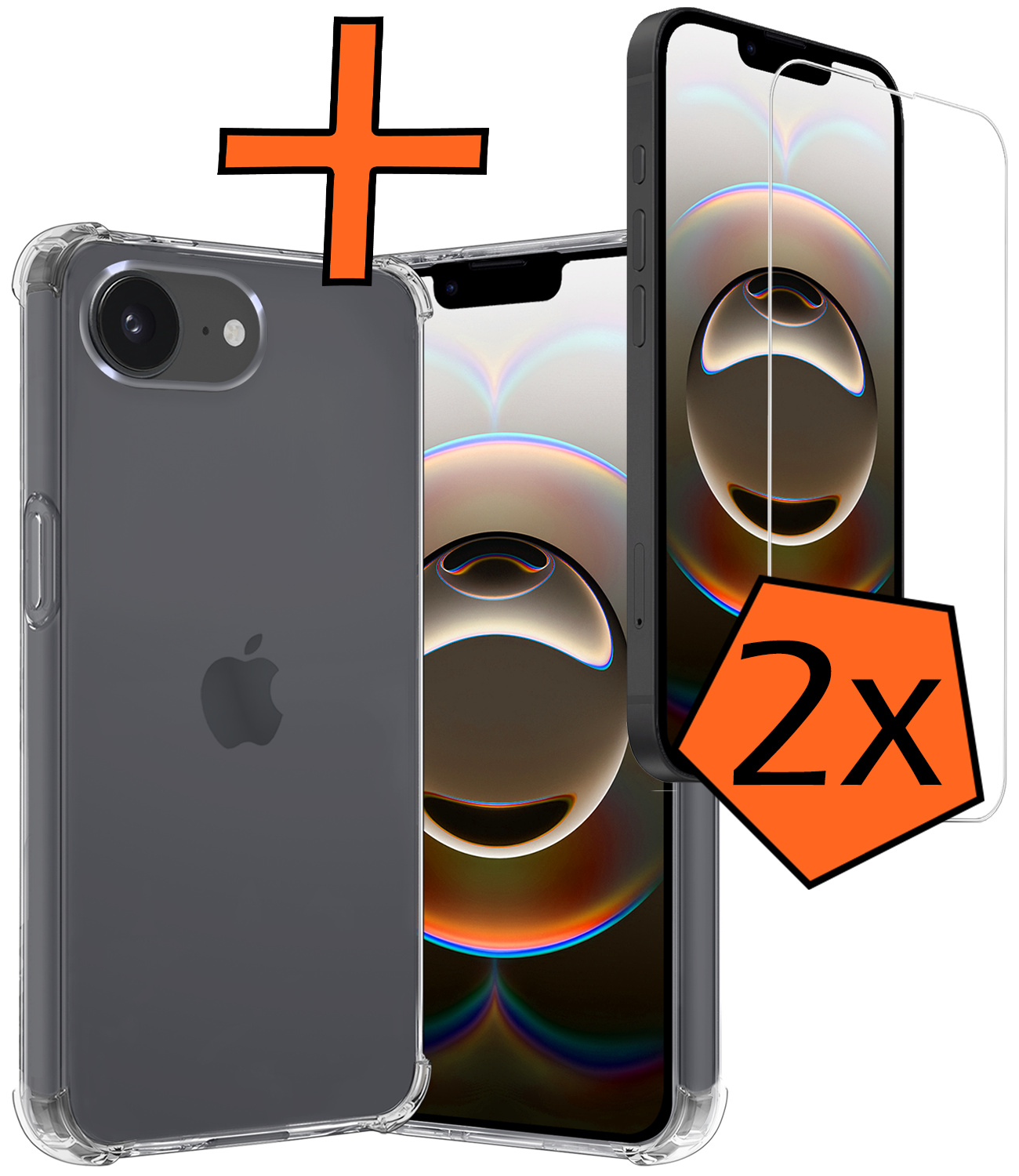 Nomfy Nomfy iPhone 16E Hoesje Shockproof Met 2x Screenprotector Met Dichte Notch