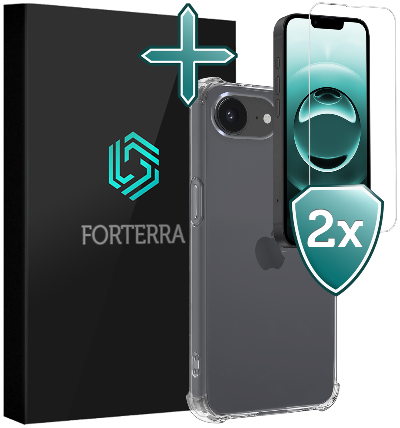 Forterra Forterra iPhone 16E Hoesje Shockproof Met 2x Screenprotector Met Dichte Notch