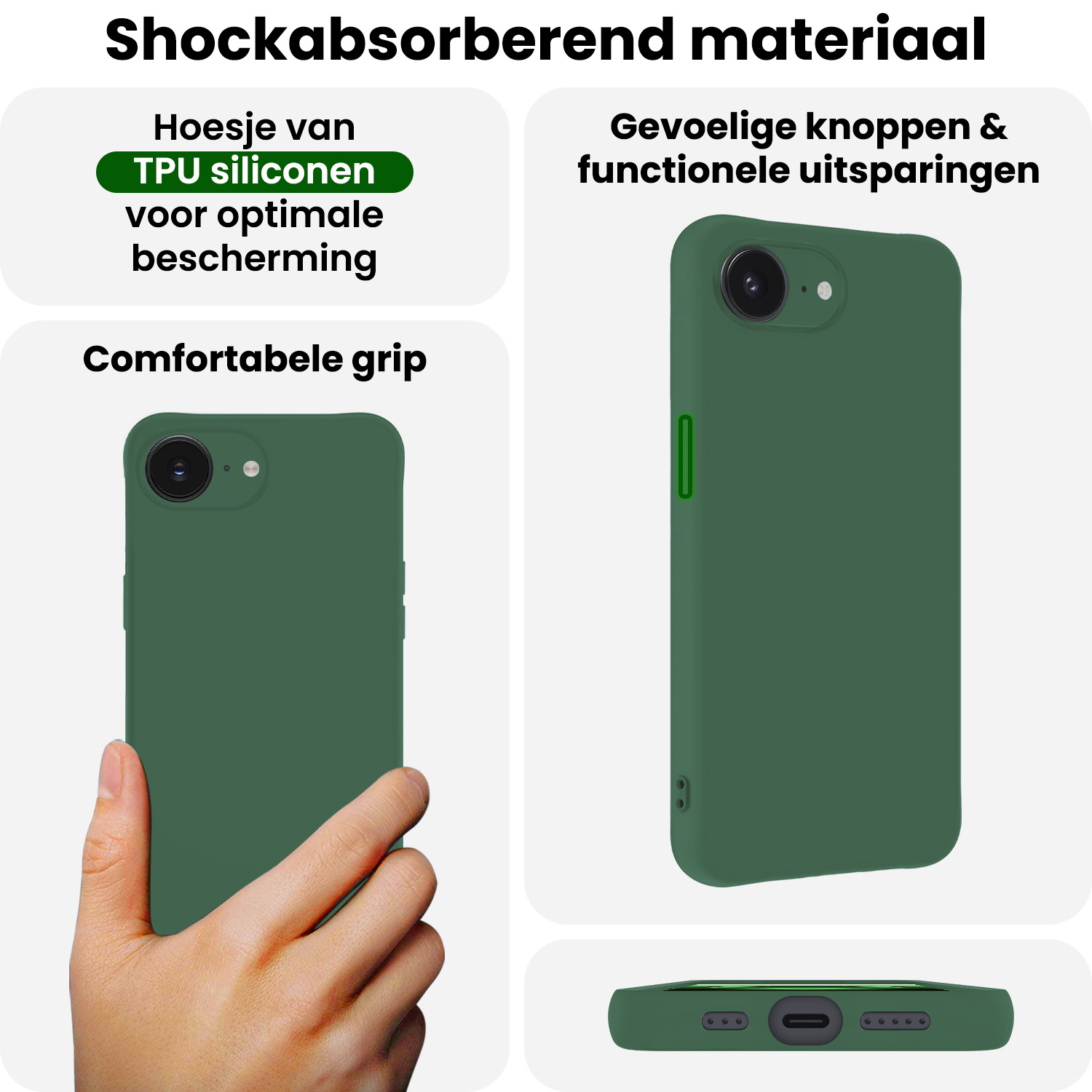 BASEY. BASEY. iPhone 16E Hoesje Siliconen - Donkergroen - 2 PACK