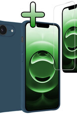 BASEY. BASEY. iPhone 16E Hoesje Siliconen Met Screenprotector Met Dichte Notch - Donkerblauw