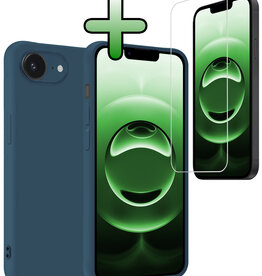 BASEY. BASEY. iPhone 16E Hoesje Siliconen Met Screenprotector Met Dichte Notch - Donkerblauw
