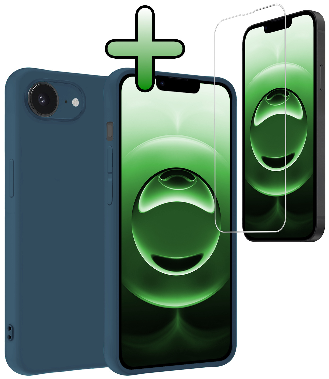 BASEY. BASEY. iPhone 16E Hoesje Siliconen Met Screenprotector Met Dichte Notch - Donkerblauw