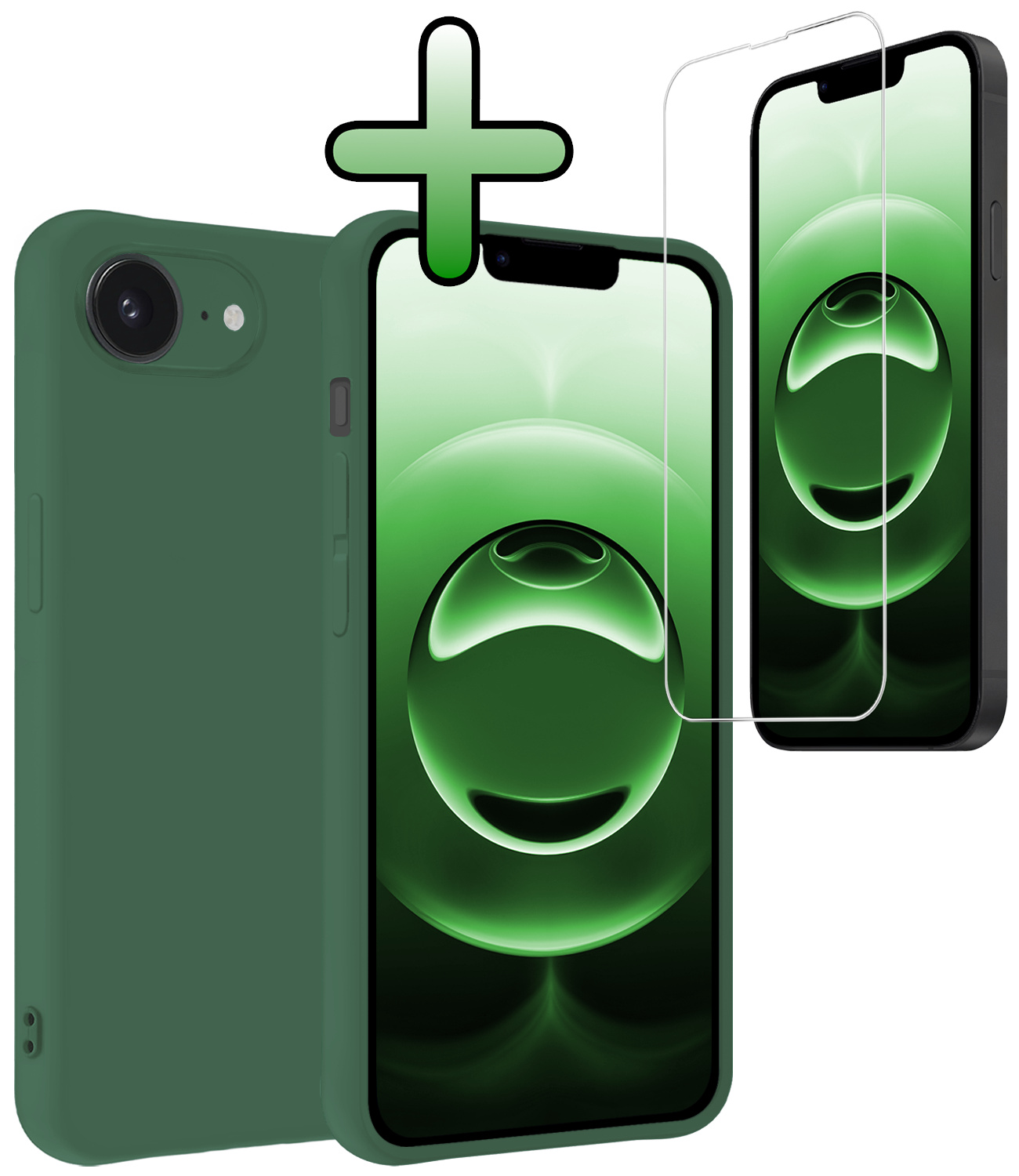BASEY. BASEY. iPhone 16E Hoesje Siliconen Met Screenprotector Met Dichte Notch - Donkergroen