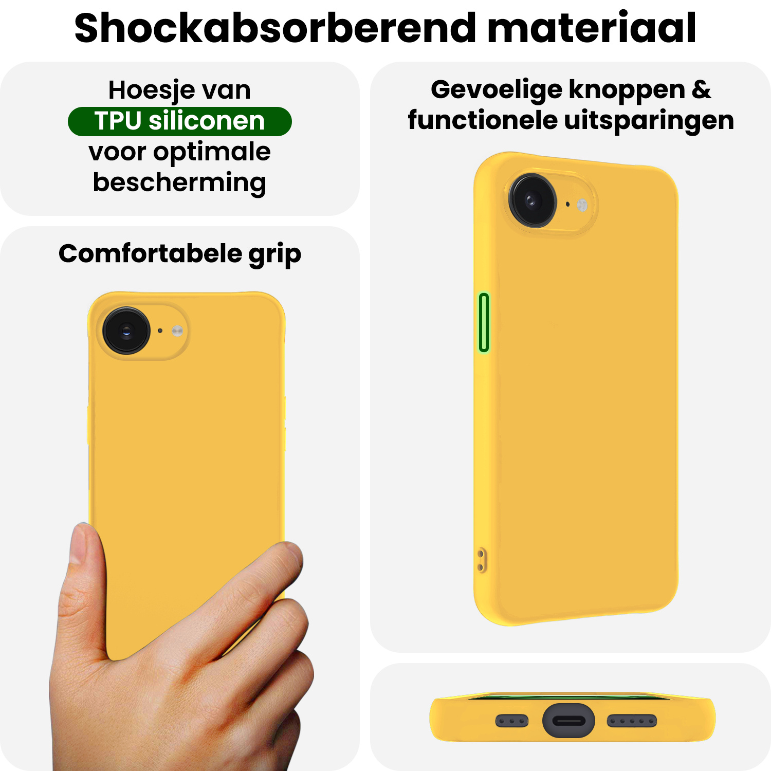 BASEY. BASEY. iPhone 16E Hoesje Siliconen Met Screenprotector Met Dichte Notch - Geel