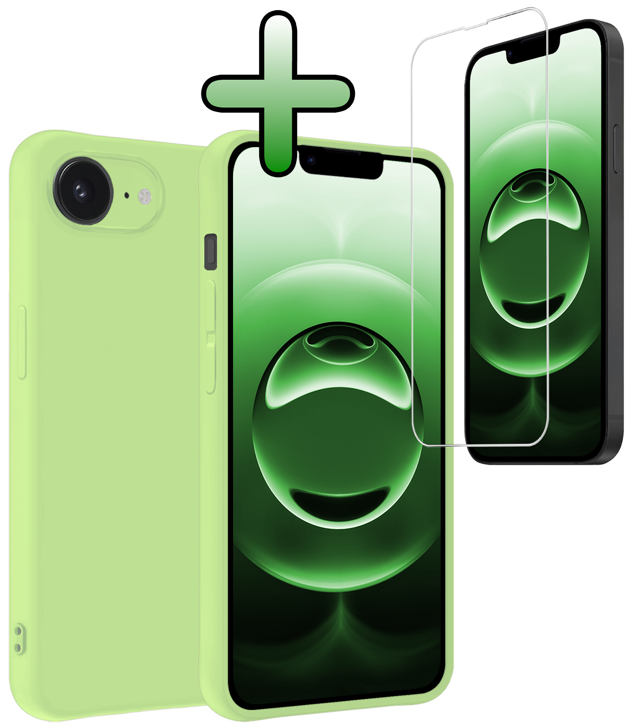 BASEY. BASEY. iPhone 16E Hoesje Siliconen Met Screenprotector Met Dichte Notch - Groen