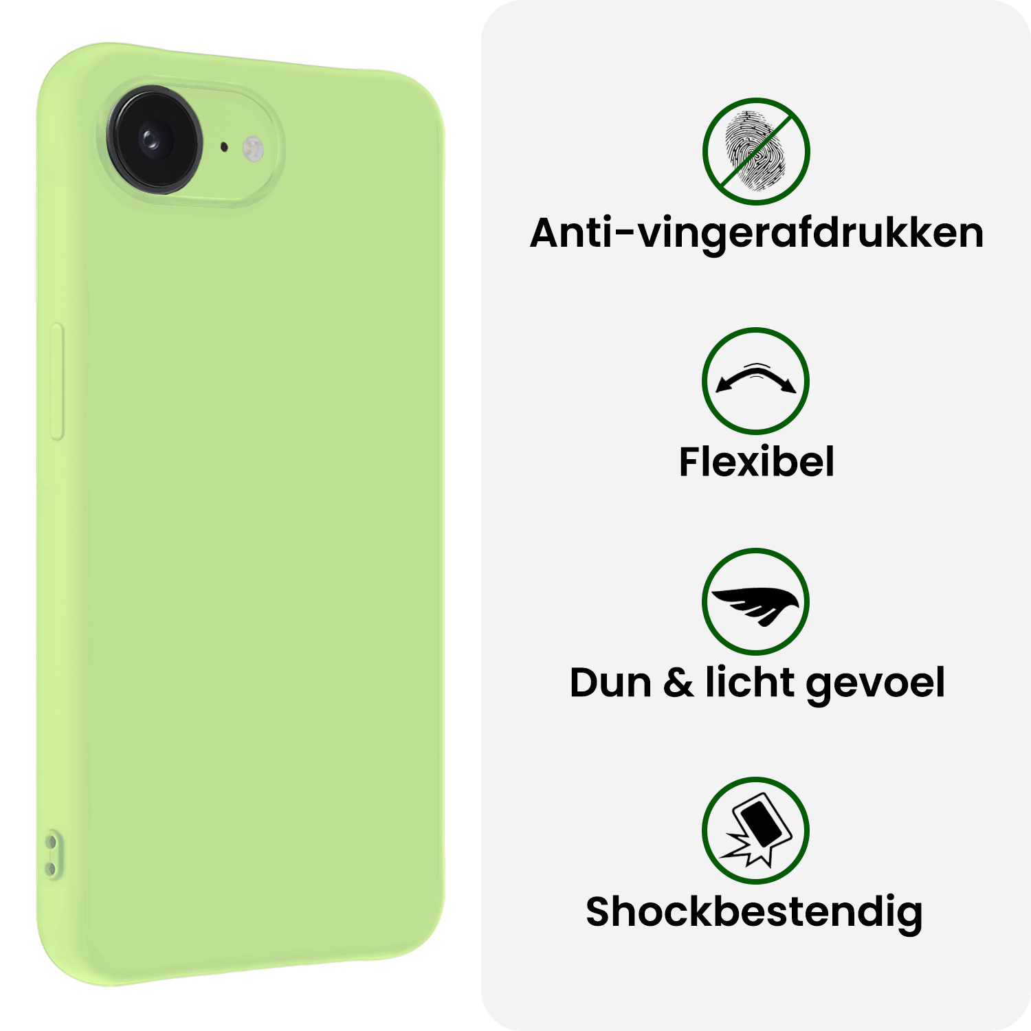 BASEY. BASEY. iPhone 16E Hoesje Siliconen Met Screenprotector Met Dichte Notch - Groen