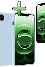 BASEY. BASEY. iPhone 16E Hoesje Siliconen Met Screenprotector Met Dichte Notch - Lichtblauw