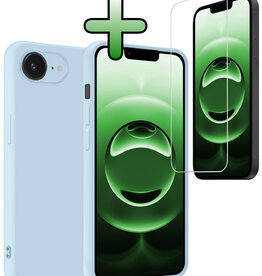 BASEY. BASEY. iPhone 16E Hoesje Siliconen Met Screenprotector Met Dichte Notch - Lichtblauw