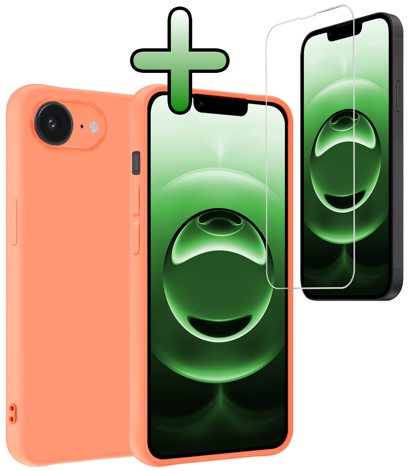 BASEY. BASEY. iPhone 16E Hoesje Siliconen Met Screenprotector Met Dichte Notch - Perzik