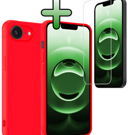 BASEY. BASEY. iPhone 16E Hoesje Siliconen Met Screenprotector Met Dichte Notch - Rood