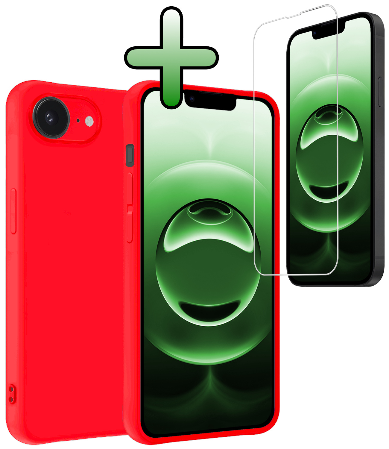 BASEY. BASEY. iPhone 16E Hoesje Siliconen Met Screenprotector Met Dichte Notch - Rood