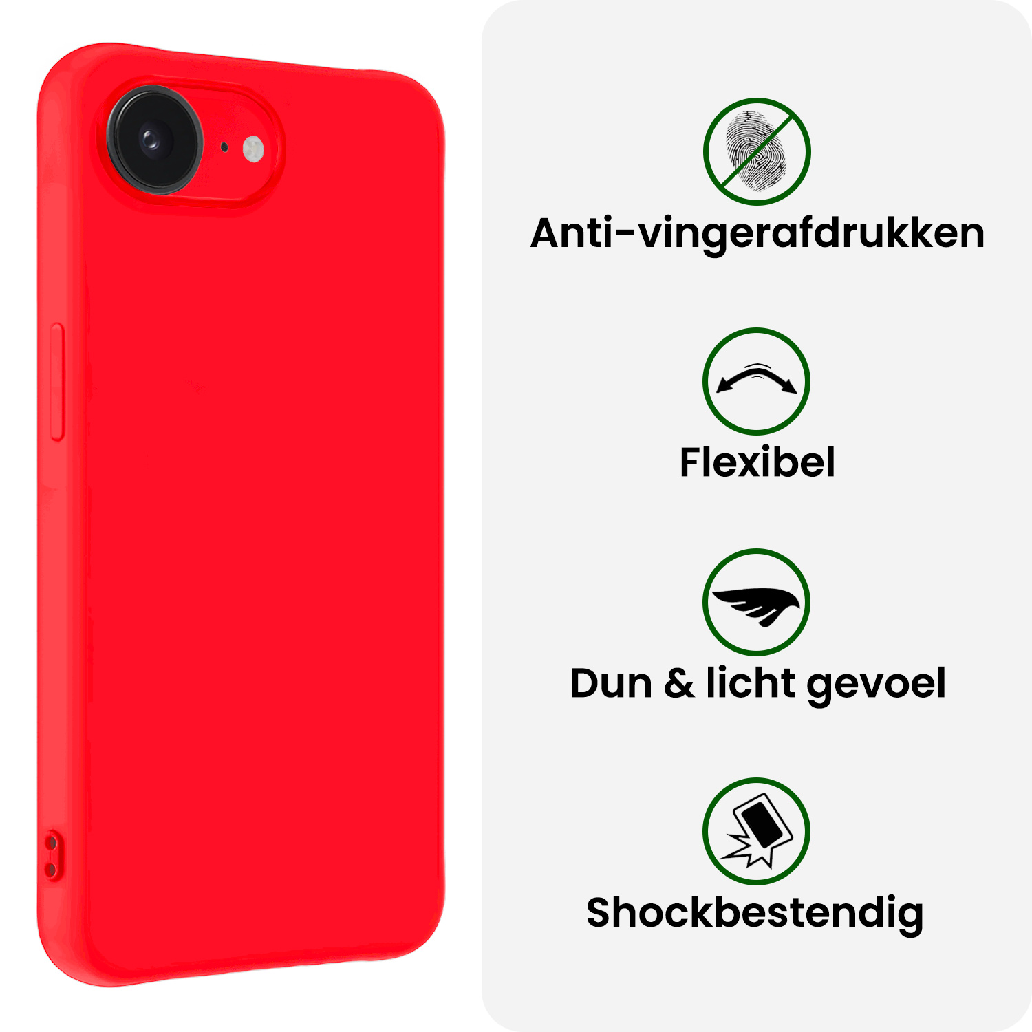 BASEY. BASEY. iPhone 16E Hoesje Siliconen Met Screenprotector Met Dichte Notch - Rood