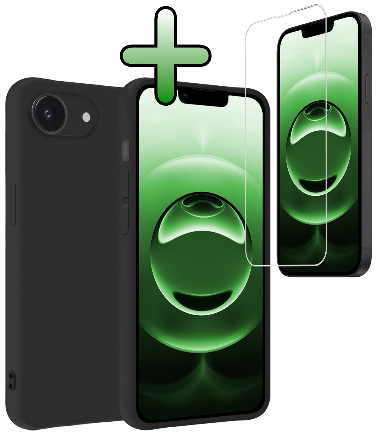 BASEY. BASEY. iPhone 16E Hoesje Siliconen Met Screenprotector Met Dichte Notch - Zwart