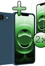BASEY. BASEY. iPhone 16E Hoesje Siliconen Met 2x Screenprotector Met Dichte Notch - Donkerblauw