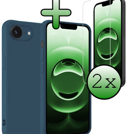 BASEY. BASEY. iPhone 16E Hoesje Siliconen Met 2x Screenprotector Met Dichte Notch - Donkerblauw