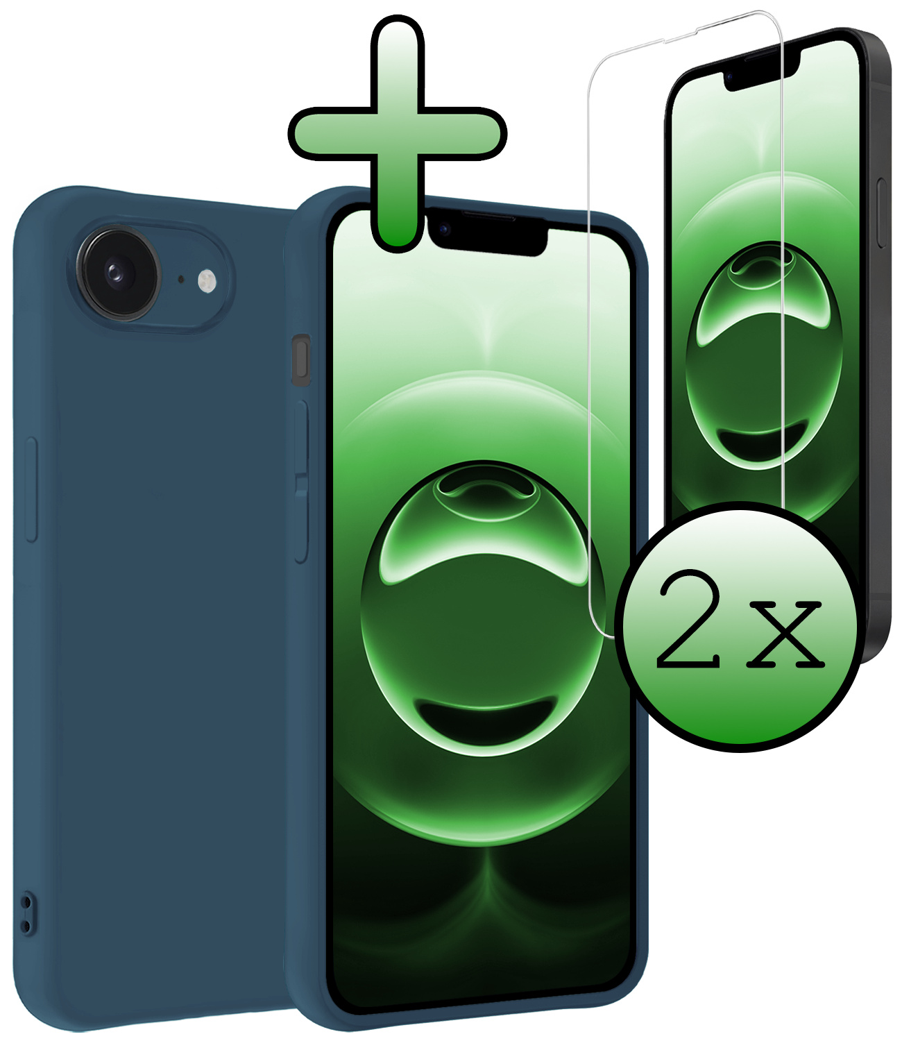 BASEY. BASEY. iPhone 16E Hoesje Siliconen Met 2x Screenprotector Met Dichte Notch - Donkerblauw