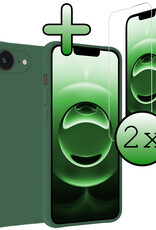BASEY. BASEY. iPhone 16E Hoesje Siliconen Met 2x Screenprotector Met Dichte Notch - Donkergroen