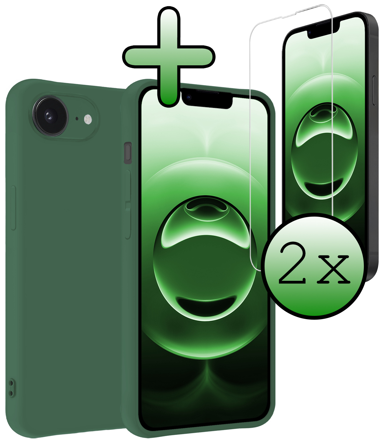 BASEY. BASEY. iPhone 16E Hoesje Siliconen Met 2x Screenprotector Met Dichte Notch - Donkergroen