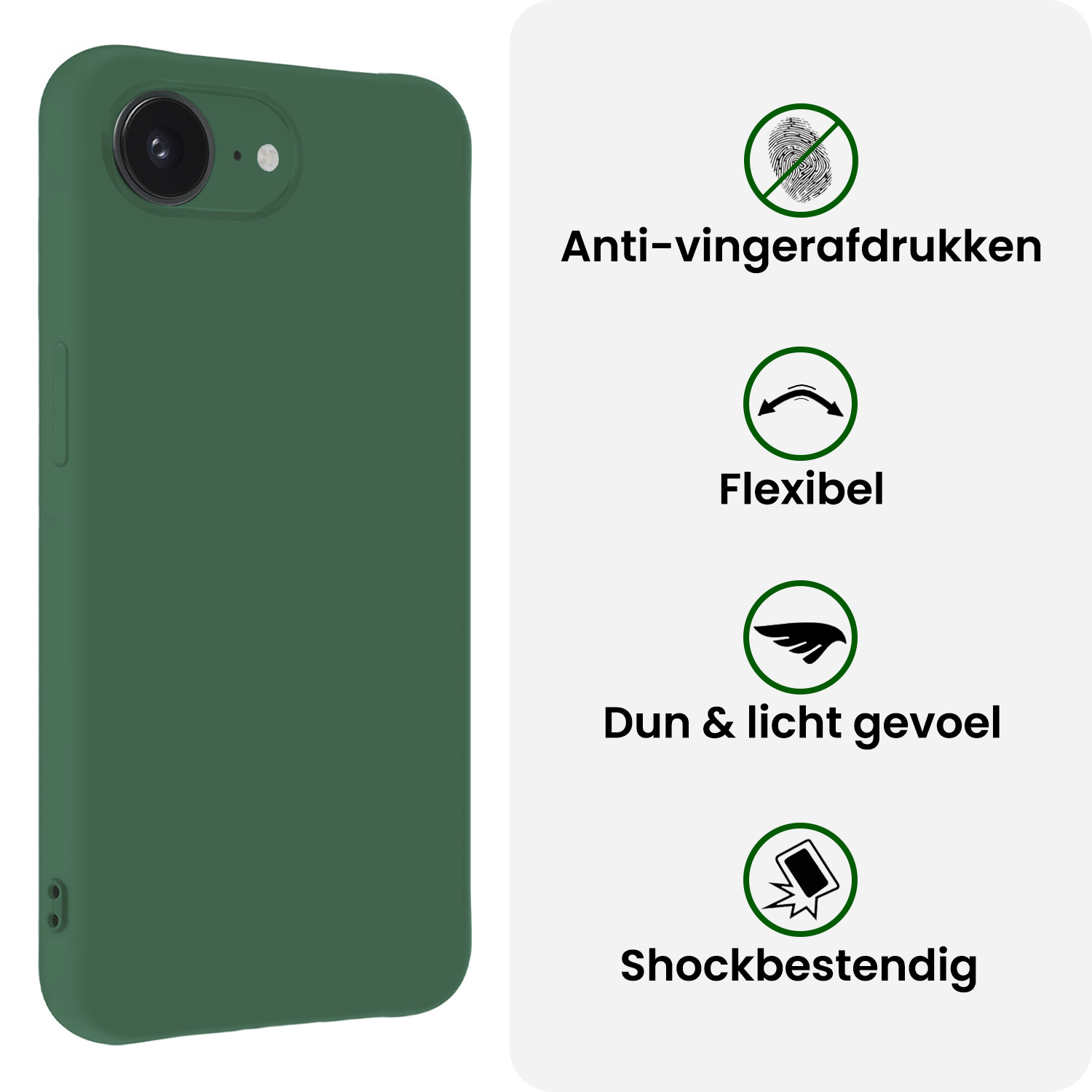 BASEY. BASEY. iPhone 16E Hoesje Siliconen Met 2x Screenprotector Met Dichte Notch - Donkergroen