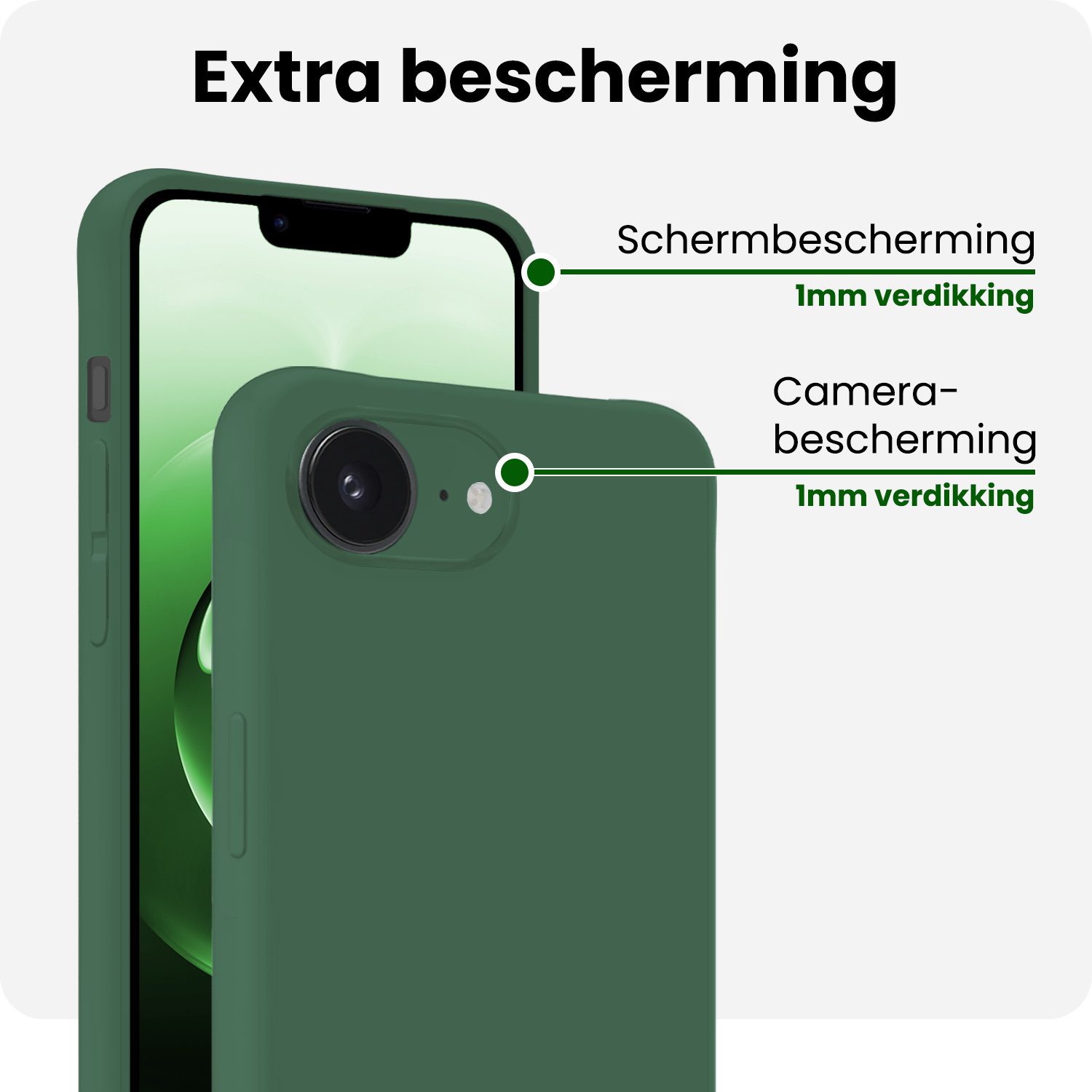 BASEY. BASEY. iPhone 16E Hoesje Siliconen Met 2x Screenprotector Met Dichte Notch - Donkergroen
