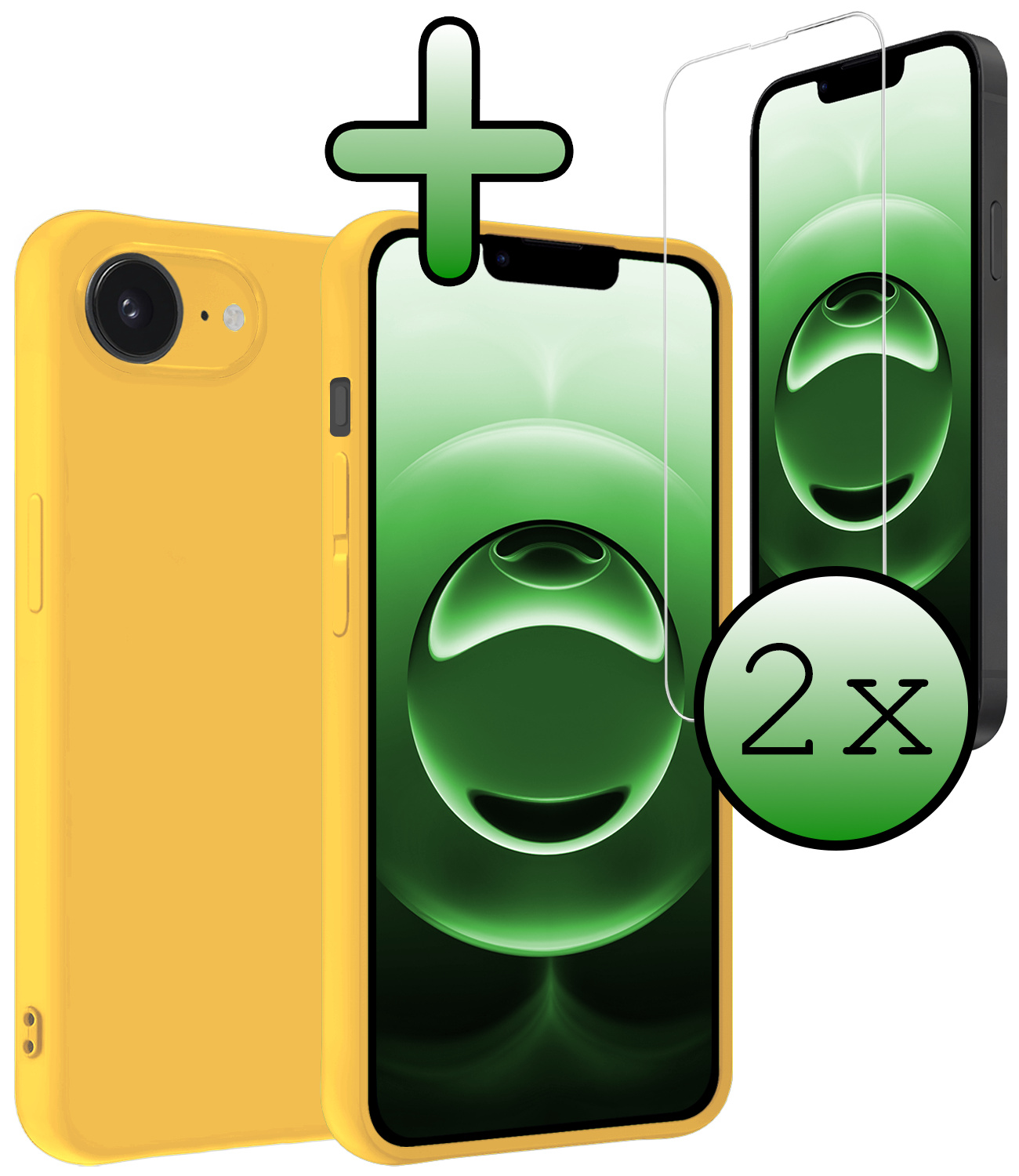 BASEY. BASEY. iPhone 16E Hoesje Siliconen Met 2x Screenprotector Met Dichte Notch - Geel