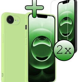 BASEY. BASEY. iPhone 16E Hoesje Siliconen Met 2x Screenprotector Met Dichte Notch - Groen