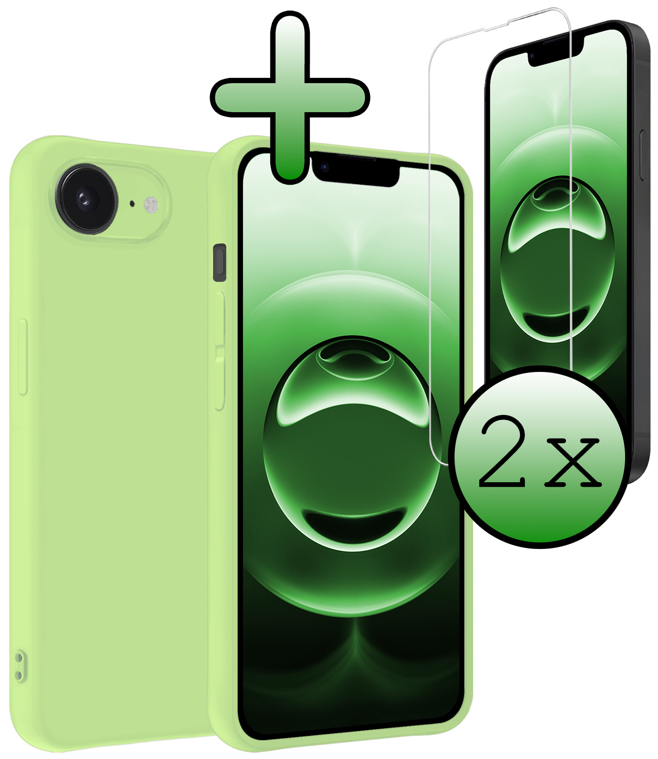 BASEY. BASEY. iPhone 16E Hoesje Siliconen Met 2x Screenprotector Met Dichte Notch - Groen