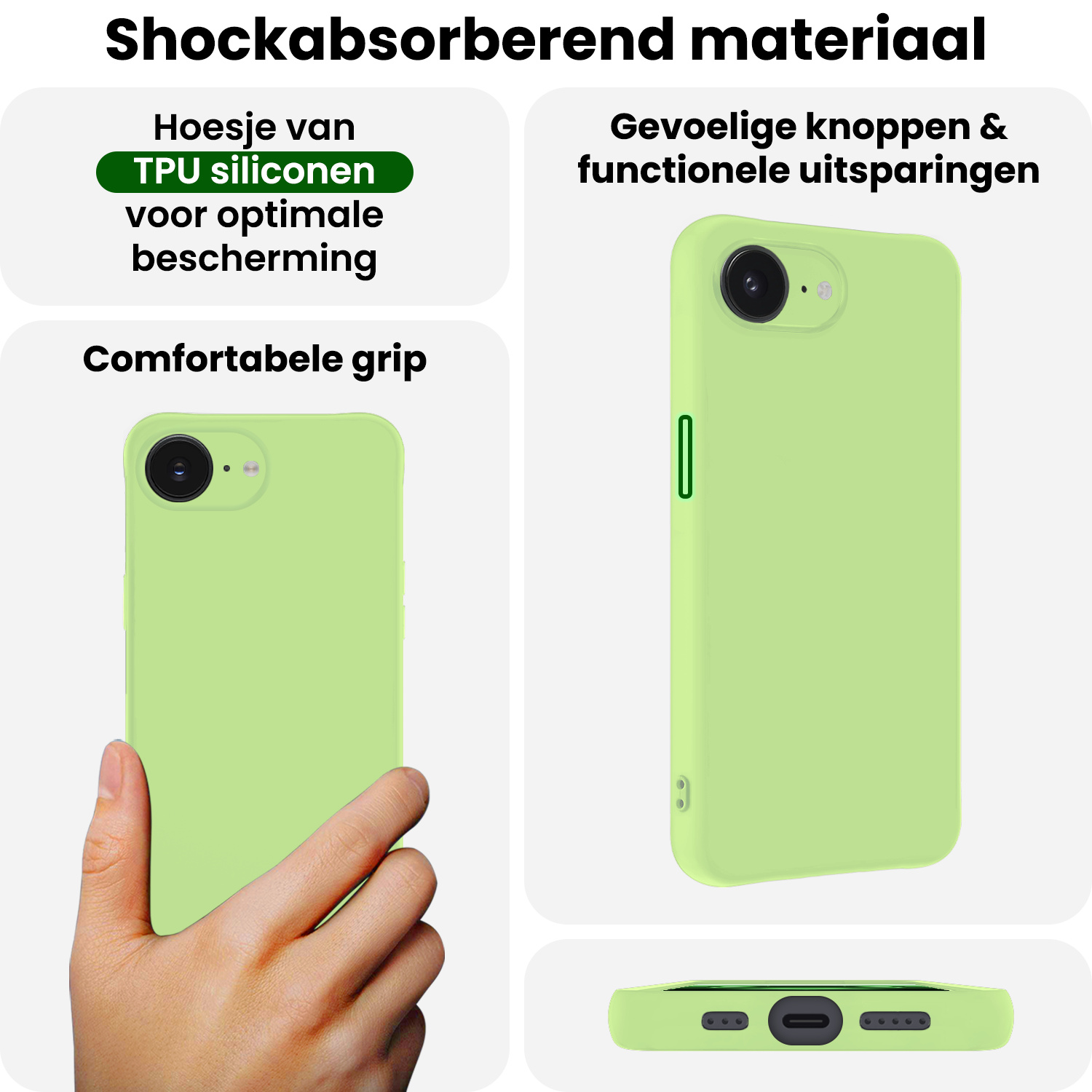BASEY. BASEY. iPhone 16E Hoesje Siliconen Met 2x Screenprotector Met Dichte Notch - Groen