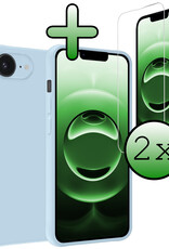 BASEY. BASEY. iPhone 16E Hoesje Siliconen Met 2x Screenprotector Met Dichte Notch - Lichtblauw