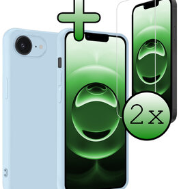 BASEY. BASEY. iPhone 16E Hoesje Siliconen Met 2x Screenprotector Met Dichte Notch - Lichtblauw