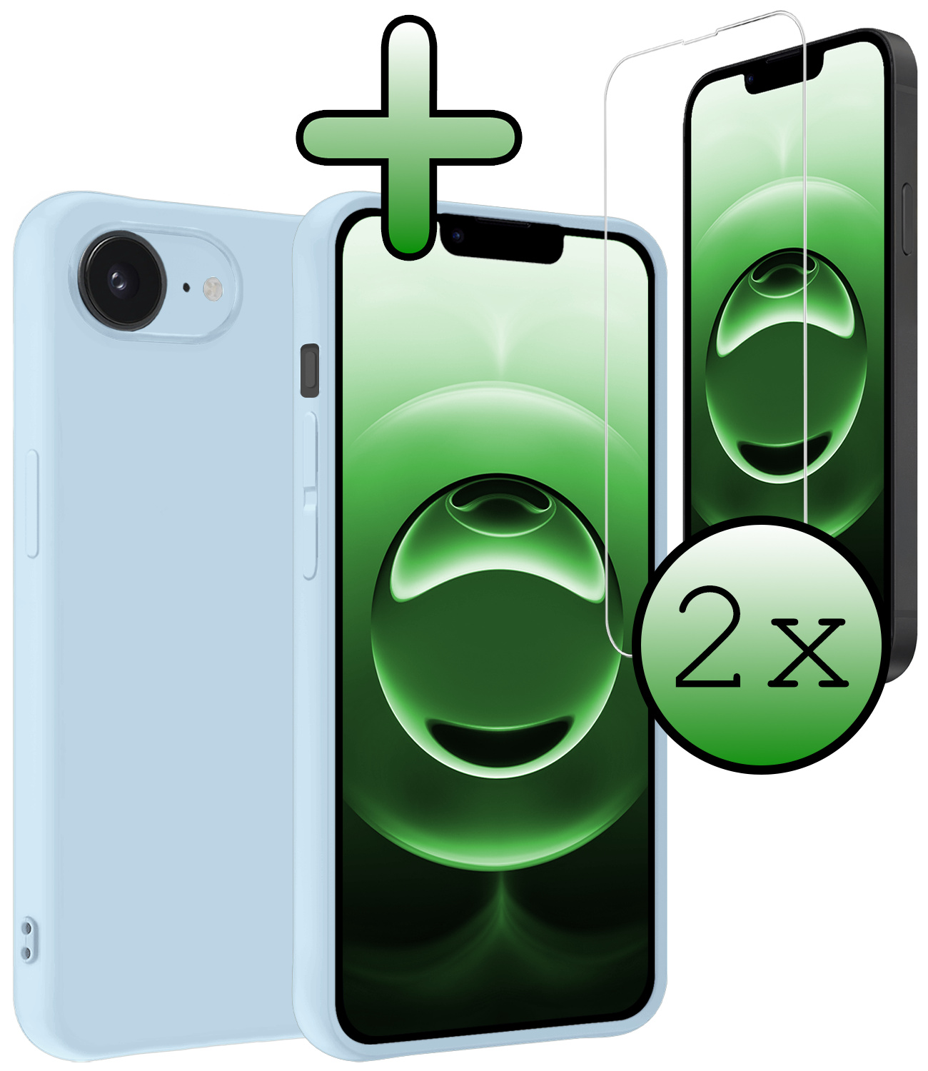 BASEY. BASEY. iPhone 16E Hoesje Siliconen Met 2x Screenprotector Met Dichte Notch - Lichtblauw