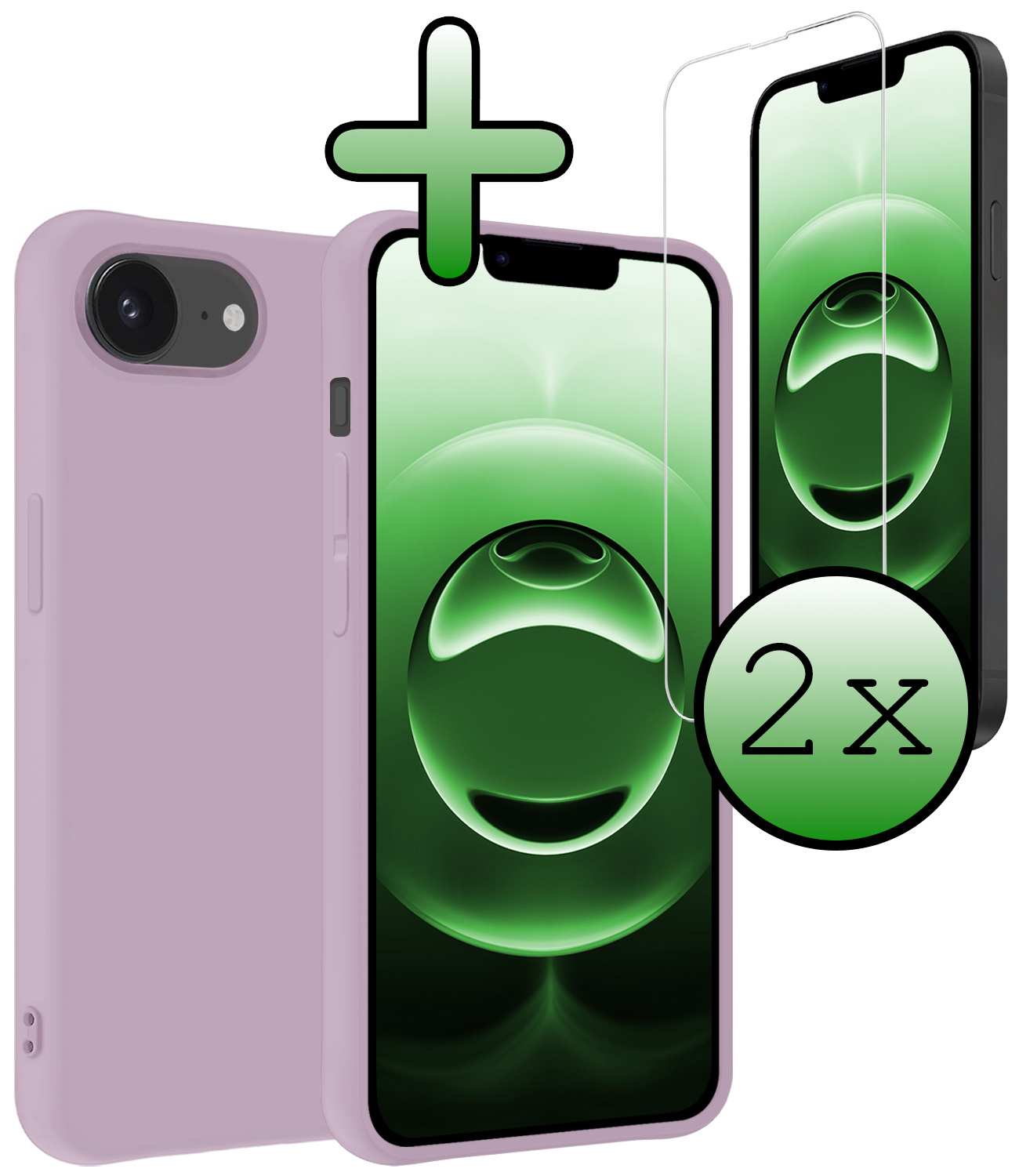 BASEY. BASEY. iPhone 16E Hoesje Siliconen Met 2x Screenprotector Met Dichte Notch - Lila