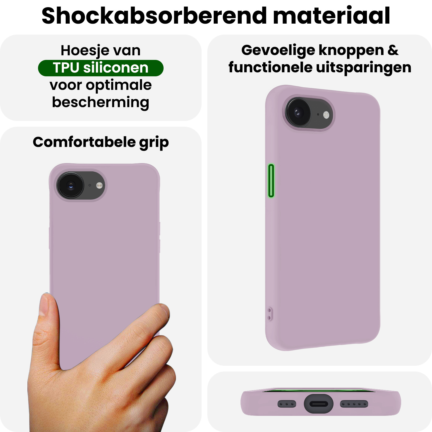 BASEY. BASEY. iPhone 16E Hoesje Siliconen Met 2x Screenprotector Met Dichte Notch - Lila