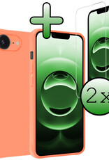 BASEY. BASEY. iPhone 16E Hoesje Siliconen Met 2x Screenprotector Met Dichte Notch - Perzik