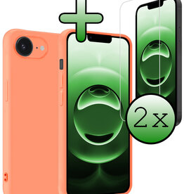 BASEY. BASEY. iPhone 16E Hoesje Siliconen Met 2x Screenprotector Met Dichte Notch - Perzik