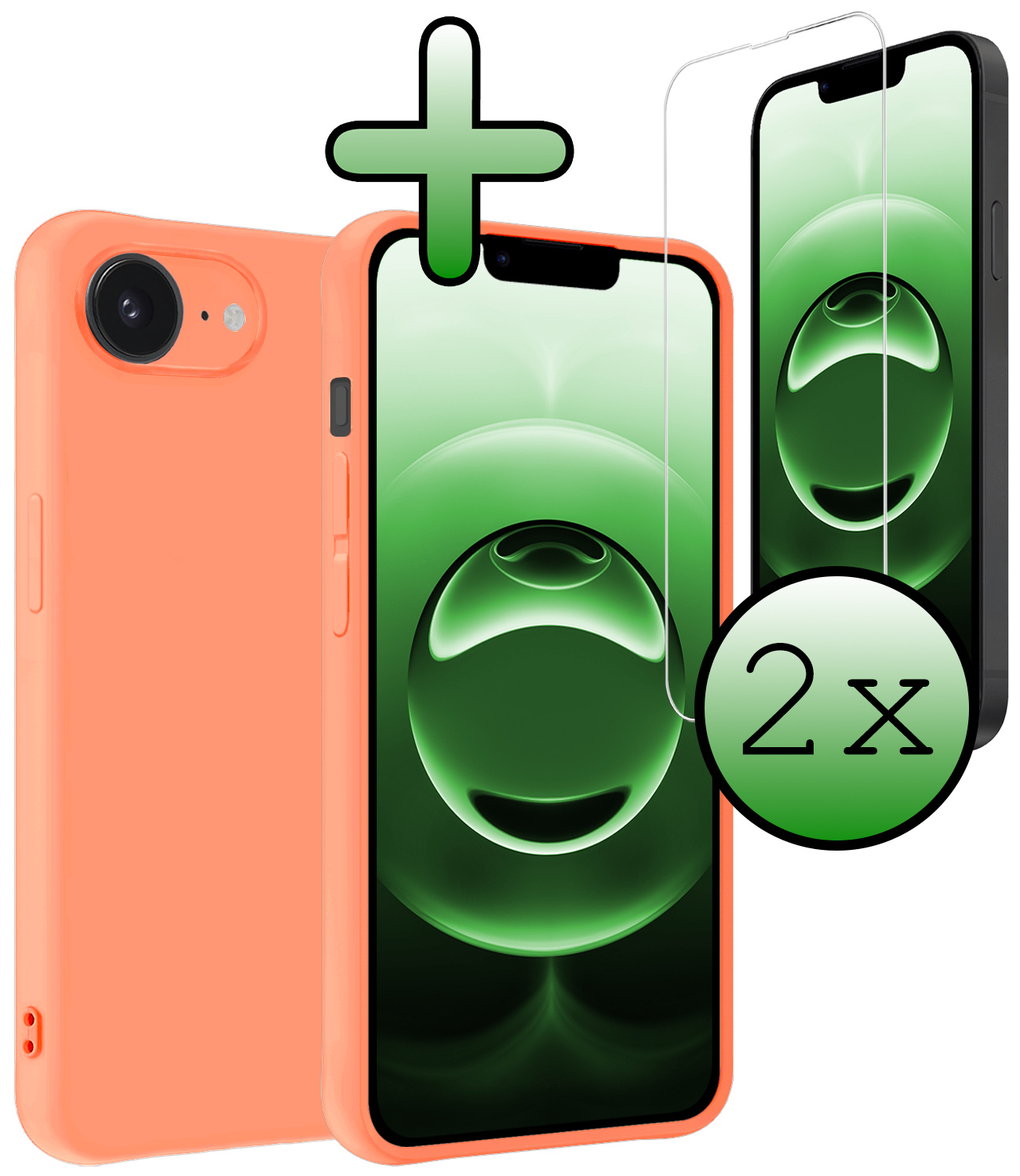 BASEY. BASEY. iPhone 16E Hoesje Siliconen Met 2x Screenprotector Met Dichte Notch - Perzik
