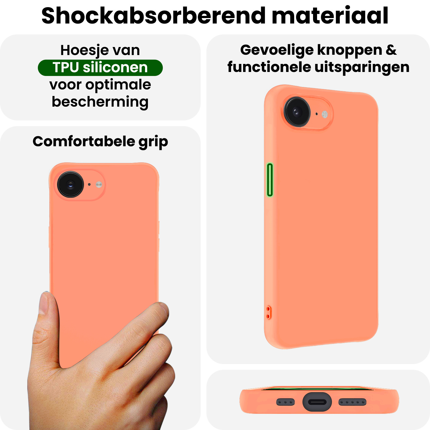 BASEY. BASEY. iPhone 16E Hoesje Siliconen Met 2x Screenprotector Met Dichte Notch - Perzik