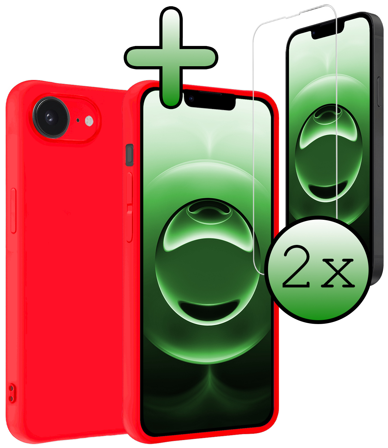 BASEY. BASEY. iPhone 16E Hoesje Siliconen Met 2x Screenprotector Met Dichte Notch - Rood