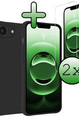 BASEY. BASEY. iPhone 16E Hoesje Siliconen Met 2x Screenprotector Met Dichte Notch - Zwart