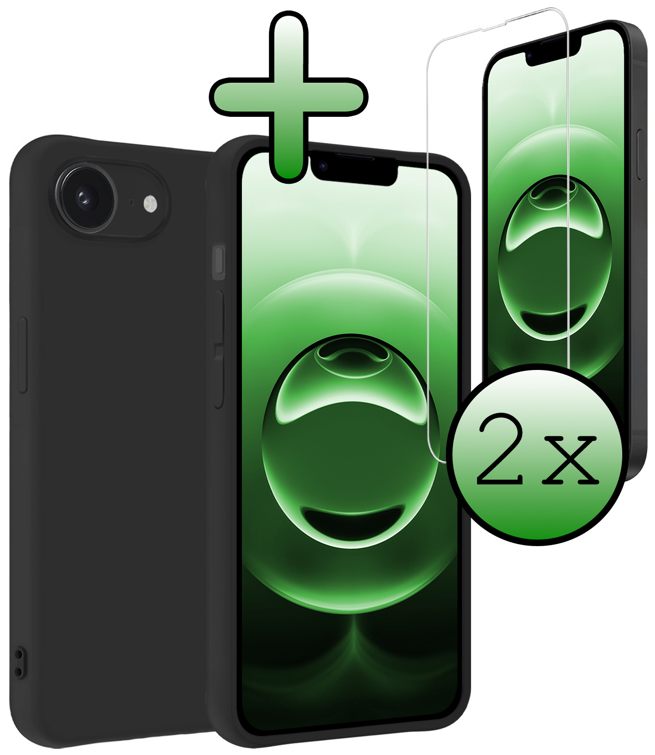 BASEY. BASEY. iPhone 16E Hoesje Siliconen Met 2x Screenprotector Met Dichte Notch - Zwart