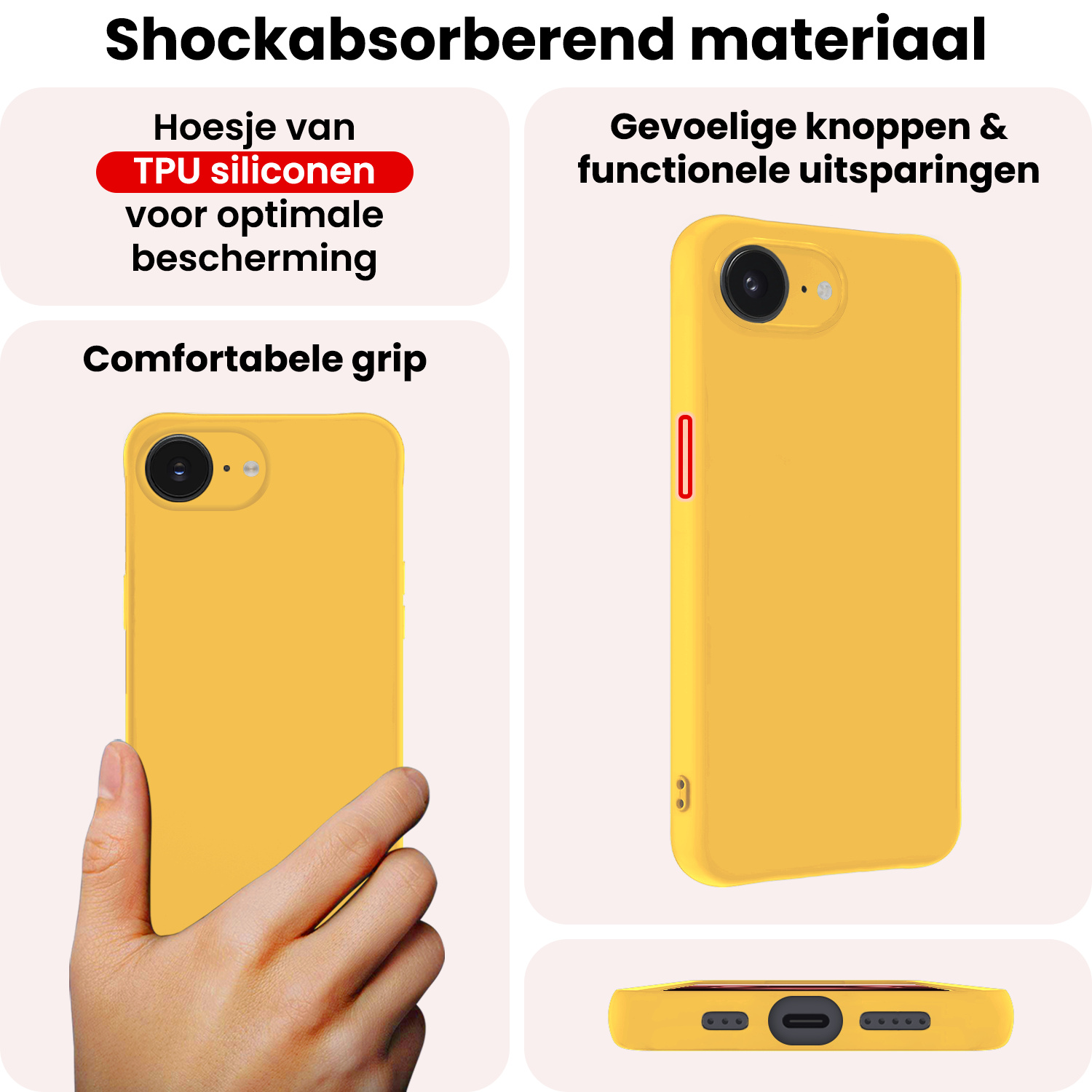 NoXx NoXx iPhone 16E Hoesje Siliconen - Geel - 2 PACK