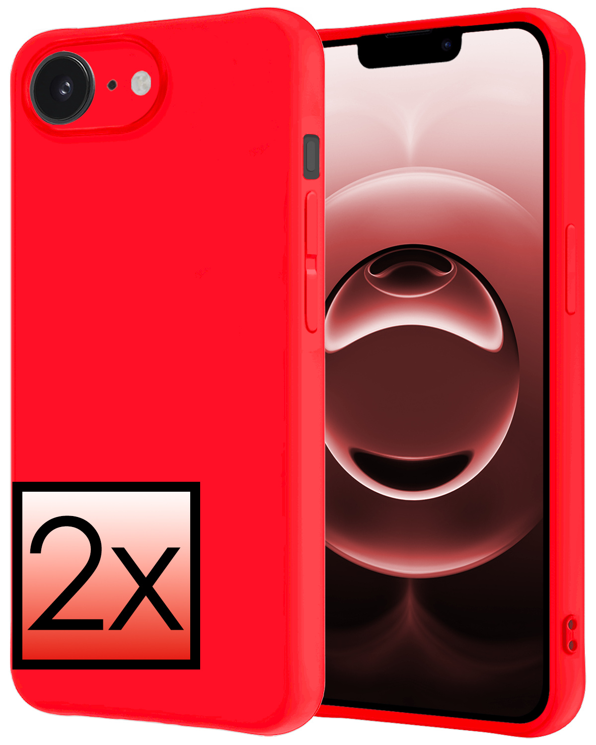 NoXx NoXx iPhone 16E Hoesje Siliconen - Rood - 2 PACK
