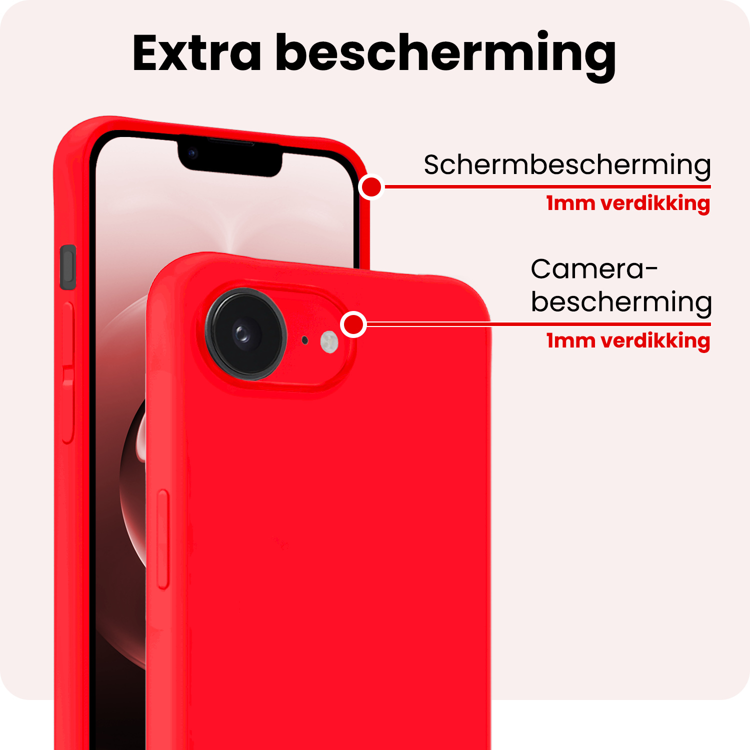 NoXx NoXx iPhone 16E Hoesje Siliconen - Rood - 2 PACK