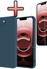 NoXx NoXx iPhone 16E Hoesje Siliconen Met Screenprotector Met Dichte Notch - Donkerblauw