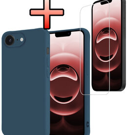 NoXx NoXx iPhone 16E Hoesje Siliconen Met Screenprotector Met Dichte Notch - Donkerblauw